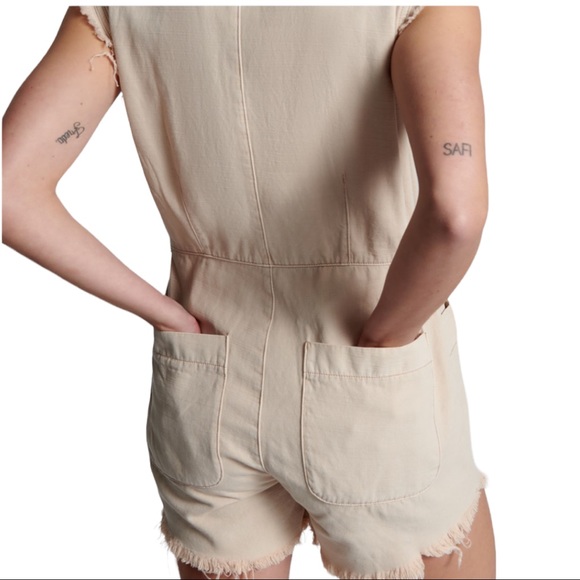 One Teaspoon x Free People Pallisades L Pink Short Denim Utility Romper Jumpsuit - Picture 7 of 10